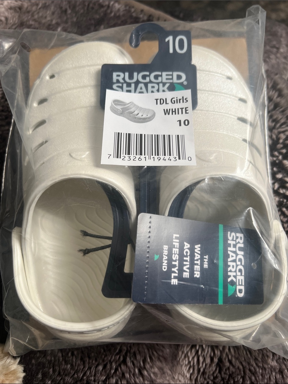 Rugged Shark Girls White Water-Ready Sandal - Size 10
